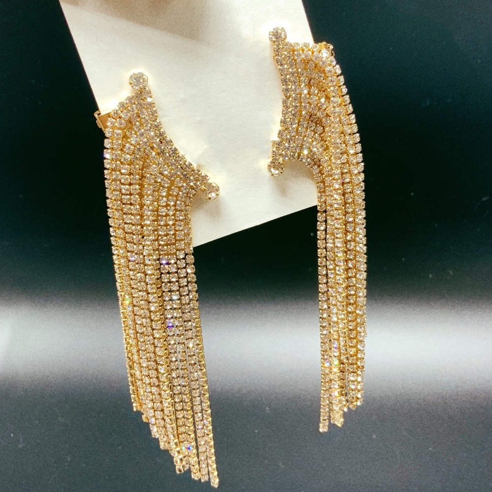 GOLD DIAMANTE TASSEL EAR CUFF EARRING